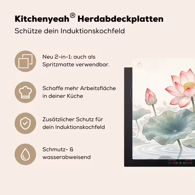 Aquarel - Lotusbloemen - Kleurrijk Inductie beschemer met haakjes klein -ky-usp-de