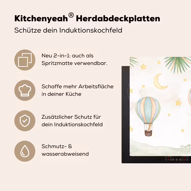 Aquarel - Luchtballonnen - Pastel Inductie beschemer met haakjes klein -ky-usp-de