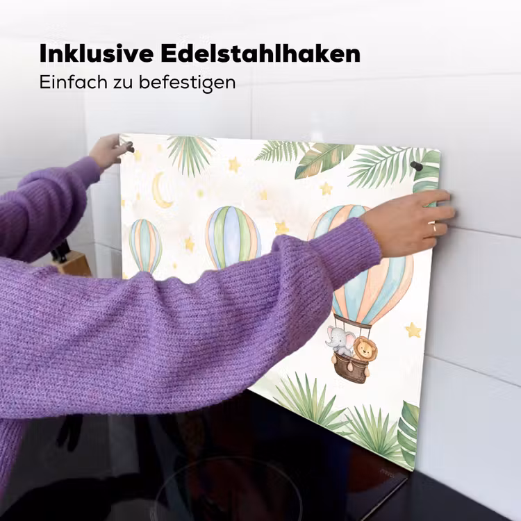 Aquarel - Luchtballonnen - Pastel Inductie beschemer met haakjes klein -ky-ophangen-de