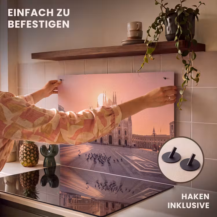 Architectuur - Milaan - Plein - Zonsopgang - Oranje Inductie beschemer met haakjes klein -ky-ophangen-de