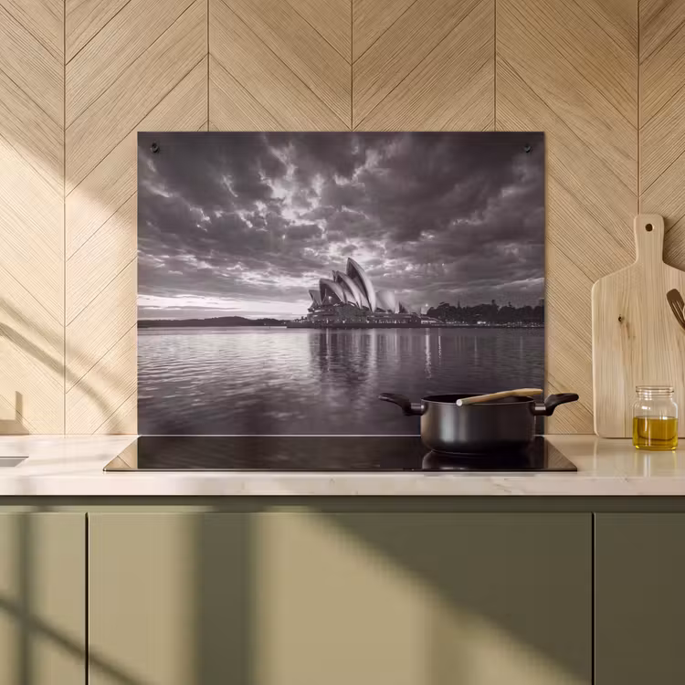 Architectuur - Water - Stad - Modern - Zwart-wit Inductie beschemer met haakjes klein -sfeer2