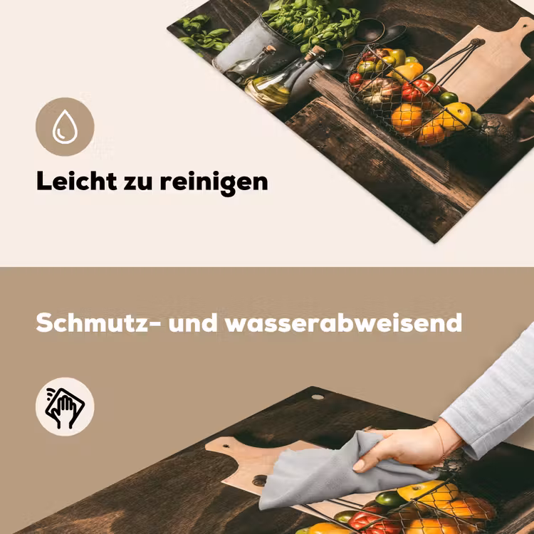 2-in-1 Herdabdeckplatte & Spritzschutz - Aromen der mediterranen Küche - Aroma's van het Mediterrane Keuken Inductie beschemer met haakjes klein