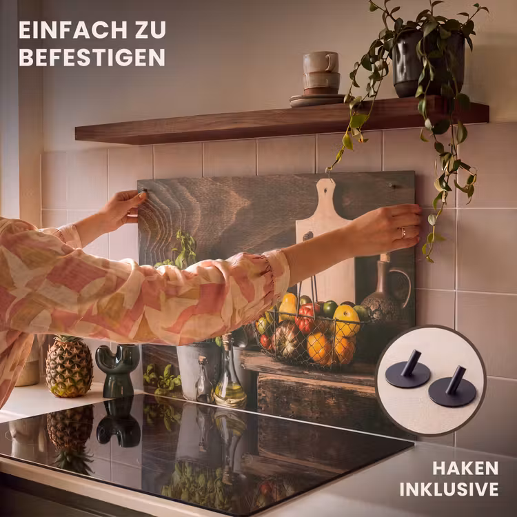 2-in-1 Herdabdeckplatte & Spritzschutz - Aromen der mediterranen Küche - Aroma's van het Mediterrane Keuken Inductie beschemer met haakjes klein