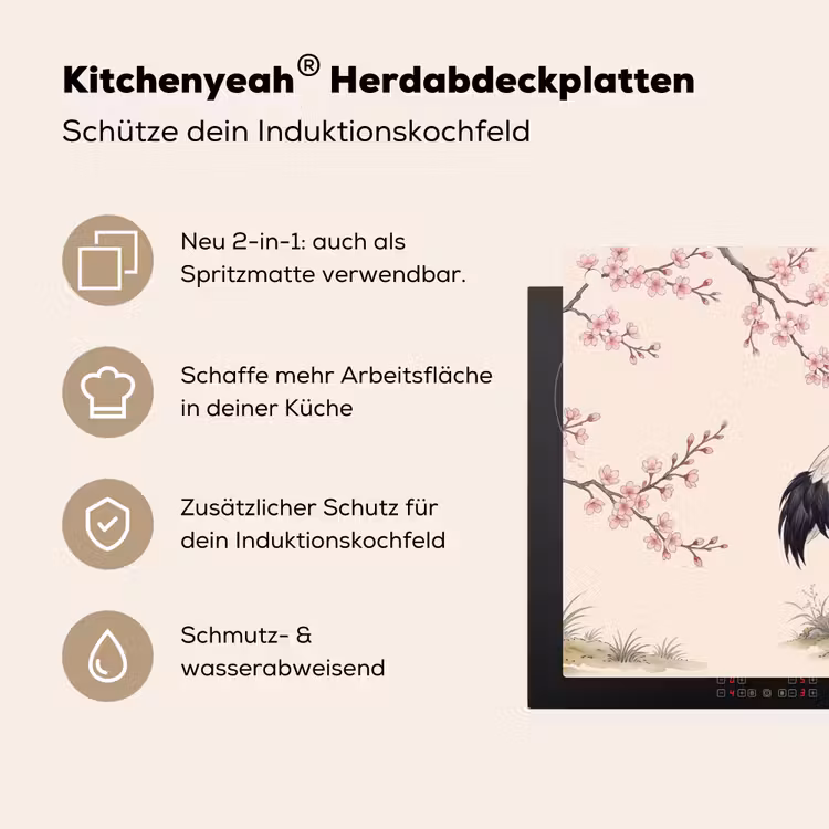 Aziatisch - Kraanvogel - Beige Inductie beschemer met haakjes klein -ky-usp-de