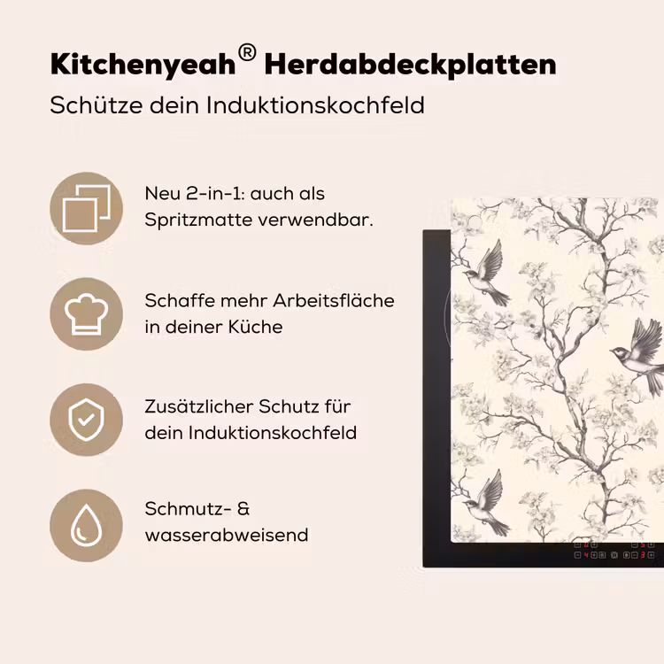 Takken - Vogels - Beige Inductie beschemer met haakjes klein 777 -ky-usp-de