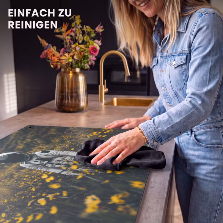 2-in-1 Herdabdeckplatte & Spritzschutz - Astronaut - Blumen - Feld - Gelb - Astronaut - Bloemen - Veld - Geel Inductie beschemer met haakjes klein