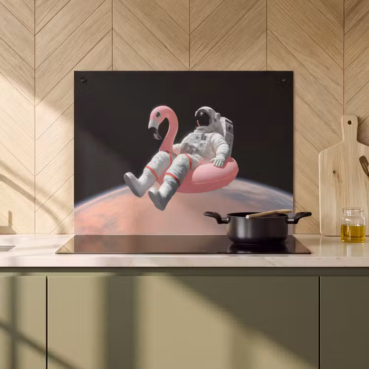 2-in-1 Herdabdeckplatte & Spritzschutz - Astronaut - Flamingo - Schwimmband - Rosa - Astronaut - Flamingo - Zwemband - Roze Inductie beschemer met haakjes klein