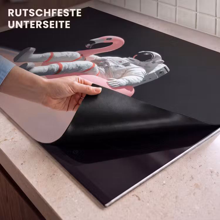 2-in-1 Herdabdeckplatte & Spritzschutz - Astronaut - Flamingo - Schwimmband - Rosa - Astronaut - Flamingo - Zwemband - Roze Inductie beschemer met haakjes klein