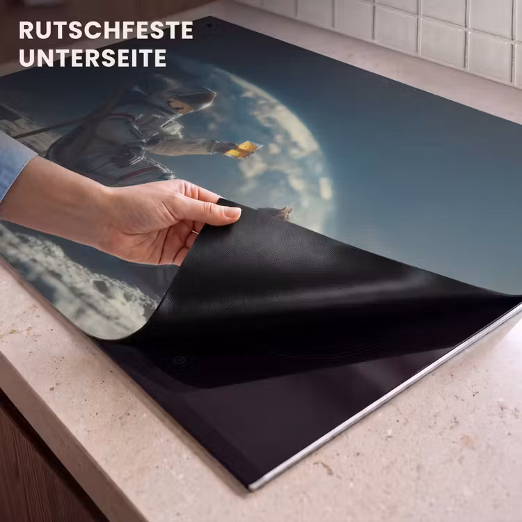 2-in-1 Herdabdeckplatte & Spritzschutz - Astronaut - Katze - Glas - Stuhl - Astronaut - Kat - Glas - Stoel Inductie beschemer met haakjes klein