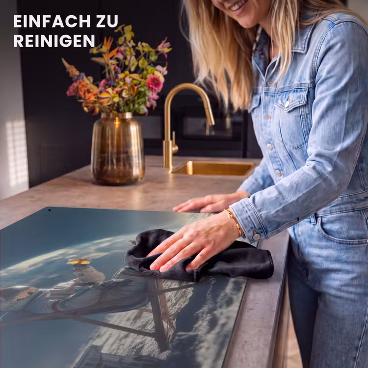2-in-1 Herdabdeckplatte & Spritzschutz - Astronaut - Katze - Glas - Stuhl - Astronaut - Kat - Glas - Stoel Inductie beschemer met haakjes klein