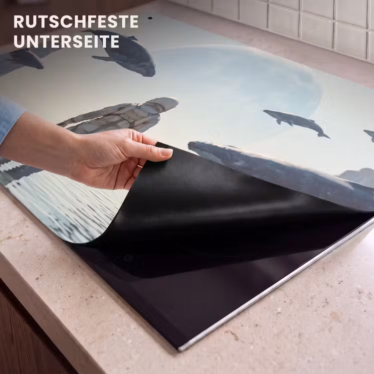 2-in-1 Herdabdeckplatte & Spritzschutz - Astronaut – Wal – Fantasie - Ruimtevaarder - Walvis - Fantasie Inductie beschemer met haakjes klein