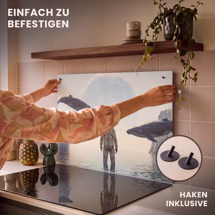 2-in-1 Herdabdeckplatte & Spritzschutz - Astronaut – Wal – Fantasie - Ruimtevaarder - Walvis - Fantasie Inductie beschemer met haakjes klein