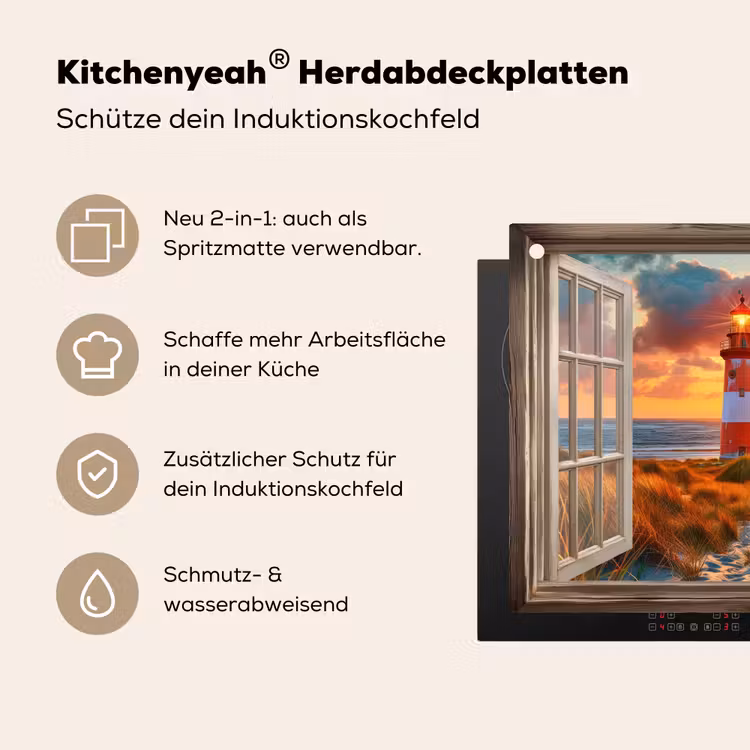 Doorkijk - Raam - Vuurtoren - Zonsondergang - Strand Inductie beschemer met haakjes klein -ky-usp-de