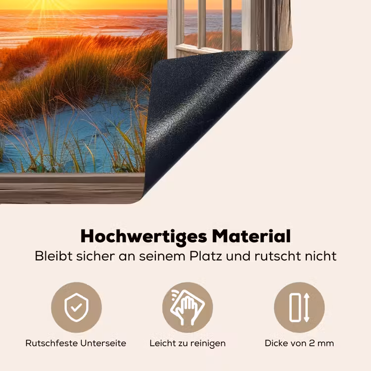 Doorkijk - Raam - Vuurtoren - Zonsondergang - Strand Inductie beschemer met haakjes klein -ky-onderkant-de