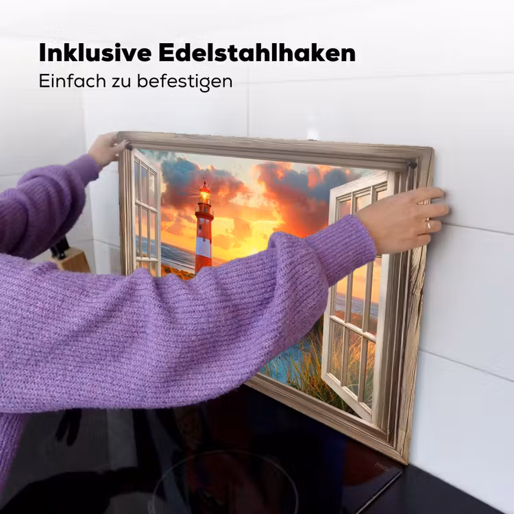 Doorkijk - Raam - Vuurtoren - Zonsondergang - Strand Inductie beschemer met haakjes klein -ky-ophangen-de