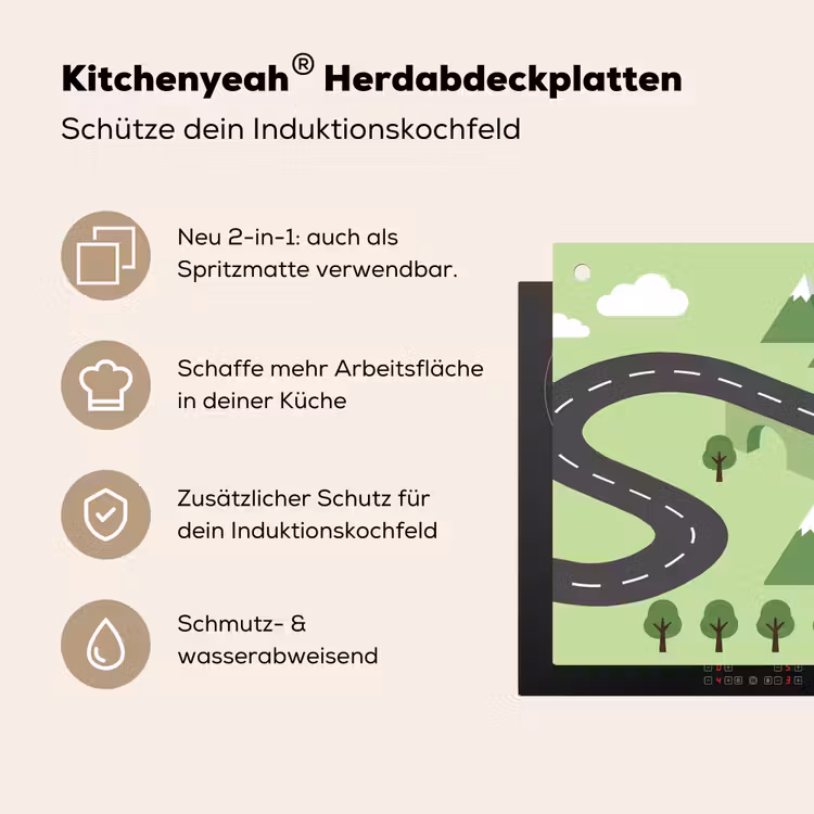 Auto - Bergweg - Natuur - Illustratie Inductie beschemer met haakjes klein -ky-usp-de