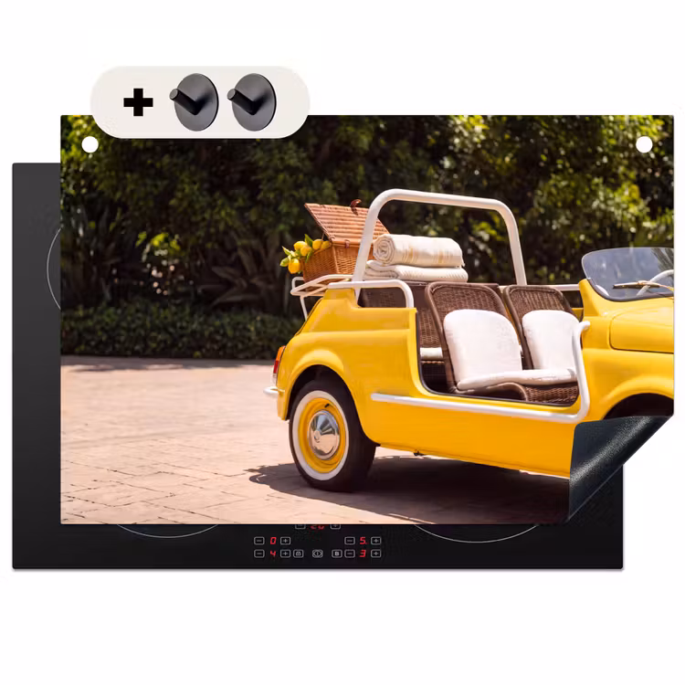 Auto - Picknick - Zomer - Geel Inductie beschemer met haakjes klein -3d