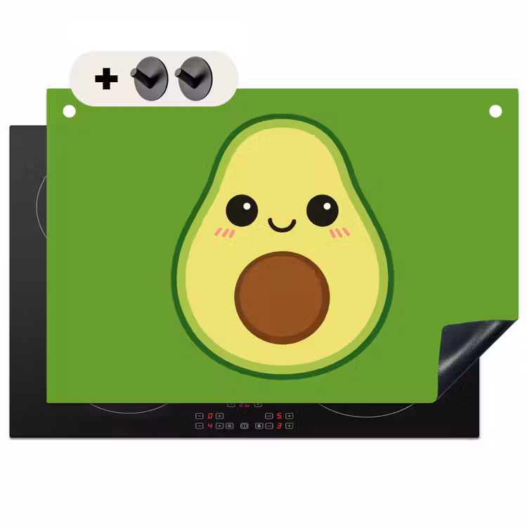 2-in-1 Herdabdeckplatte & Spritzschutz - Avocado - Grün - Verspielt - Avocado - Groen - Speels Inductie beschemer met haakjes klein