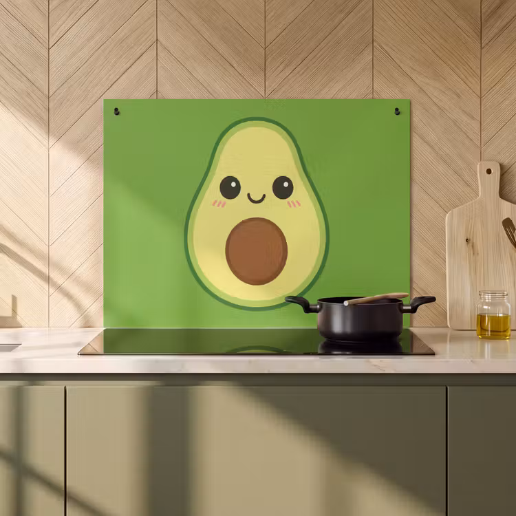 2-in-1 Herdabdeckplatte & Spritzschutz - Avocado - Grün - Verspielt - Avocado - Groen - Speels Inductie beschemer met haakjes klein