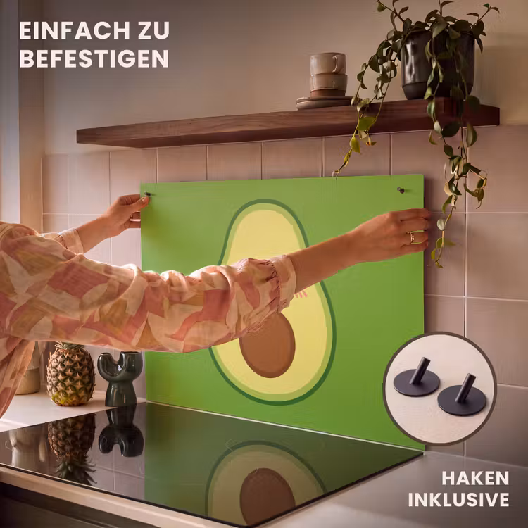 2-in-1 Herdabdeckplatte & Spritzschutz - Avocado - Grün - Verspielt - Avocado - Groen - Speels Inductie beschemer met haakjes klein