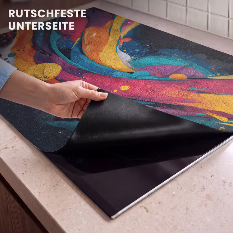 2-in-1 Herdabdeckplatte & Spritzschutz - Bahnen - Wellen - Bunt - Abstrakt - Banen - Golven - Kleurrijk - Abstract Inductie beschemer met haakjes klein