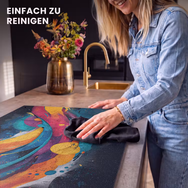 2-in-1 Herdabdeckplatte & Spritzschutz - Bahnen - Wellen - Bunt - Abstrakt - Banen - Golven - Kleurrijk - Abstract Inductie beschemer met haakjes klein