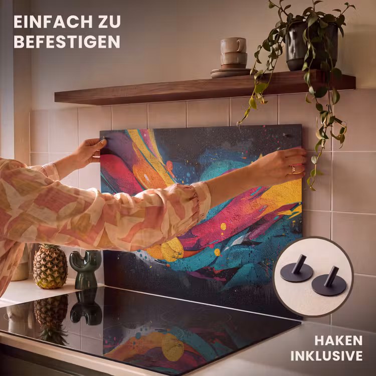 2-in-1 Herdabdeckplatte & Spritzschutz - Bahnen - Wellen - Bunt - Abstrakt - Banen - Golven - Kleurrijk - Abstract Inductie beschemer met haakjes klein
