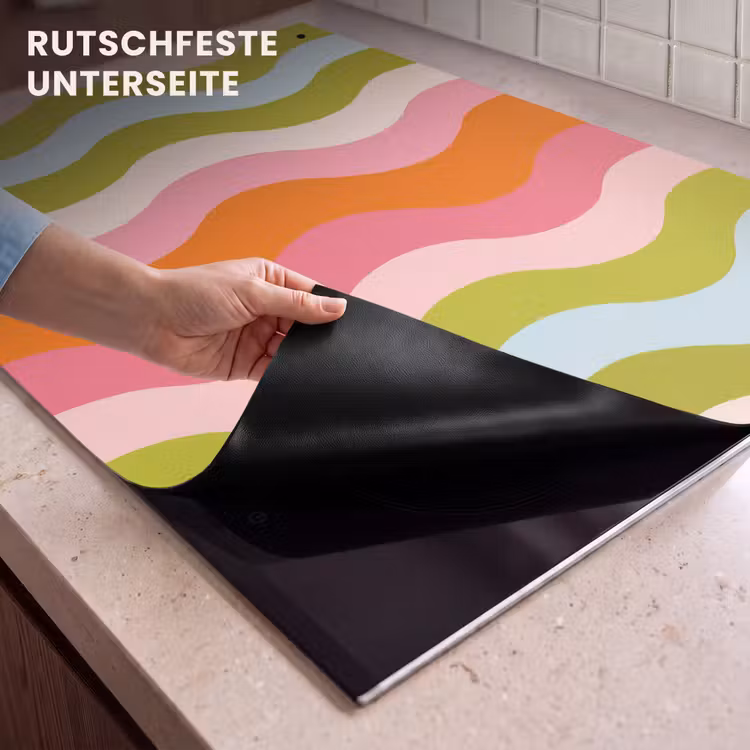 2-in-1 Herdabdeckplatte & Spritzschutz - Bahnen - Wellen - Bunt - Vertikal - Banen - Golven - Kleurrijk - Verticaal Inductie beschemer met haakjes klein