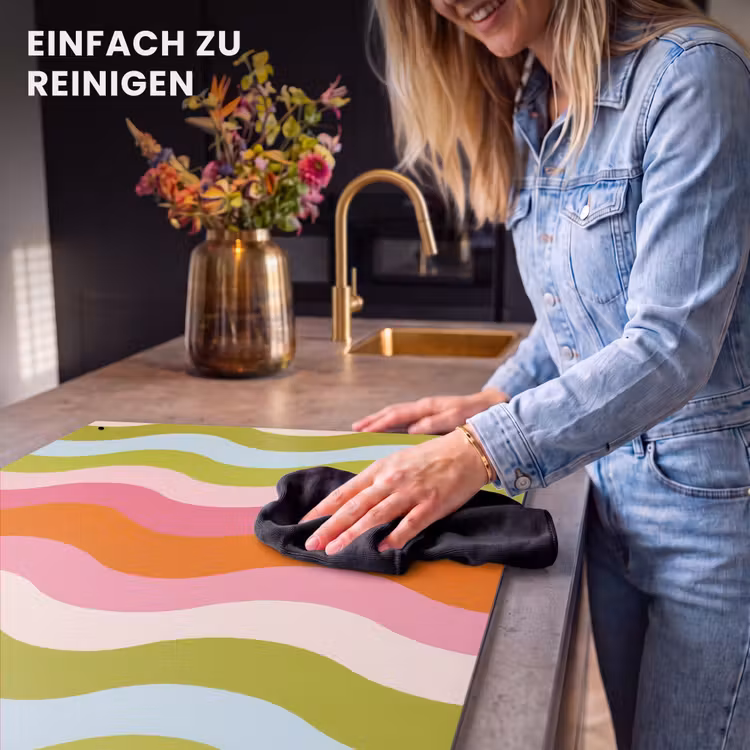 2-in-1 Herdabdeckplatte & Spritzschutz - Bahnen - Wellen - Bunt - Vertikal - Banen - Golven - Kleurrijk - Verticaal Inductie beschemer met haakjes klein