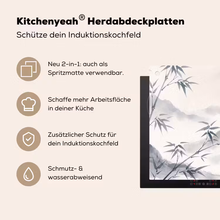 Bamboe - Azië - Grijs Inductie beschemer met haakjes klein -ky-usp-de