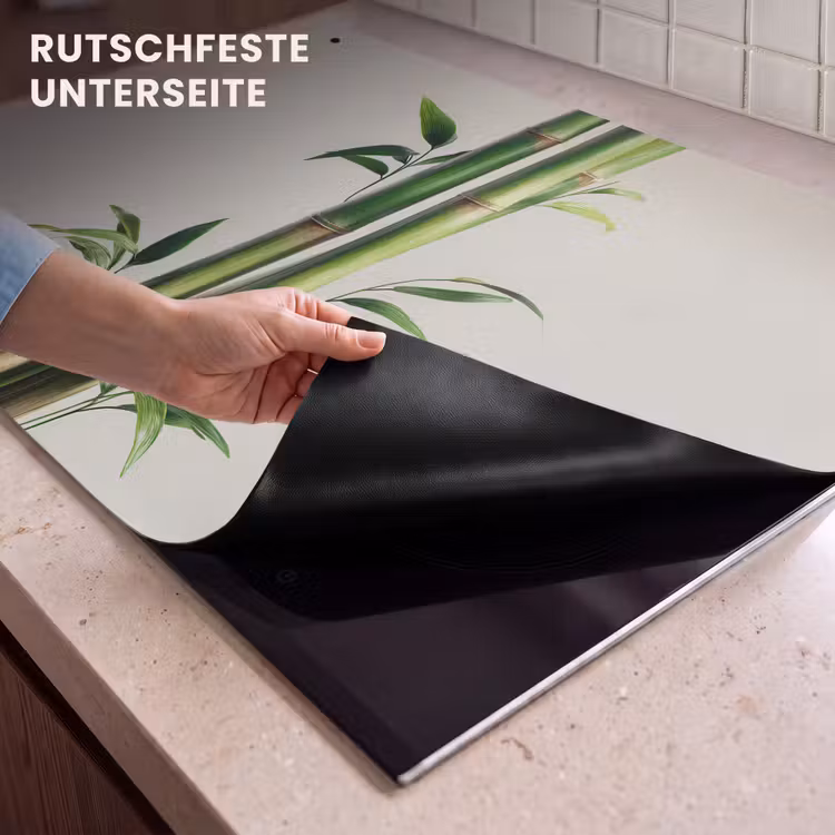 2-in-1 Herdabdeckplatte & Spritzschutz - Bambusstämme - Zierpflanzen - Grün - Bamboestengels - Sierlijk - Groen Inductie beschemer met haakjes klein