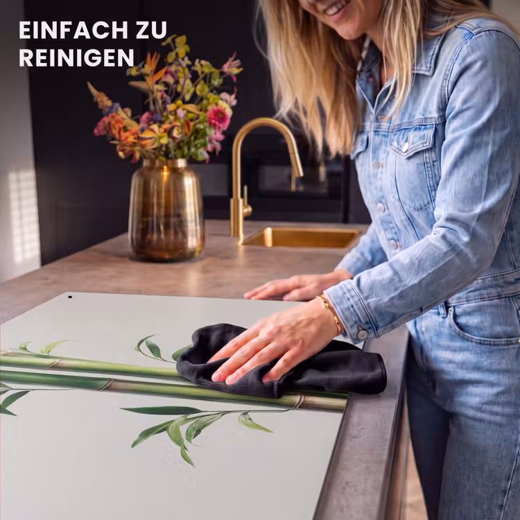 2-in-1 Herdabdeckplatte & Spritzschutz - Bambusstämme - Zierpflanzen - Grün - Bamboestengels - Sierlijk - Groen Inductie beschemer met haakjes klein