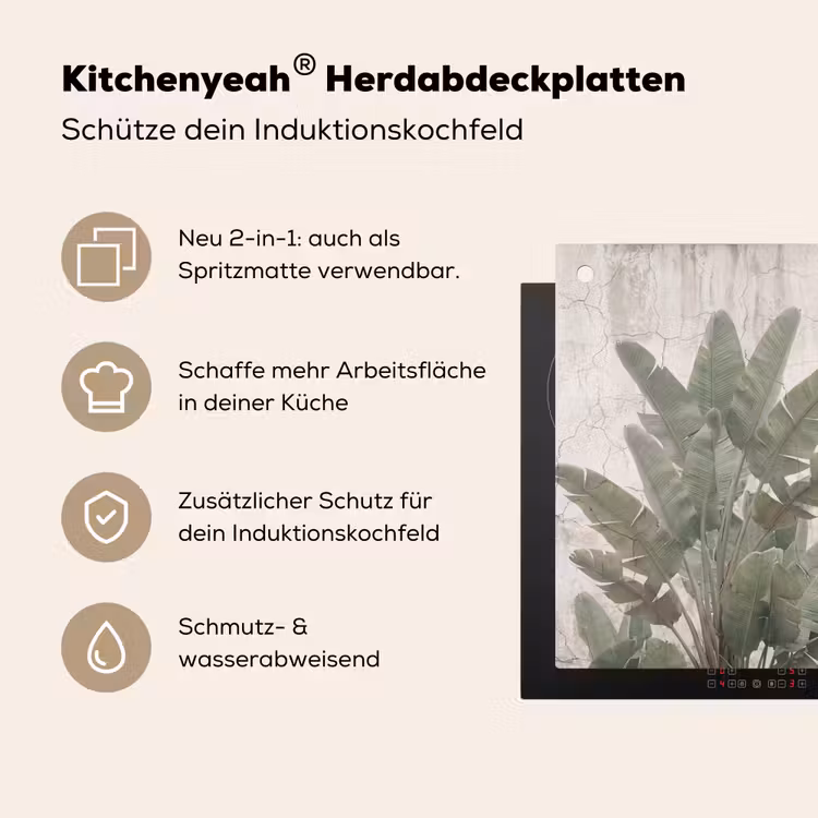 Bananenbladeren - Beton - Groen Inductie beschemer met haakjes klein -ky-usp-de