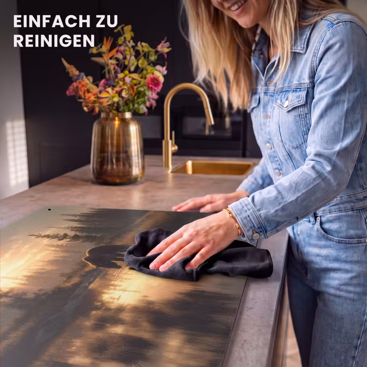 2-in-1 Herdabdeckplatte & Spritzschutz - Bär - Wasser - Wald - Morgenlicht - Beer - water - Bos - Ochtendlicht Inductie beschemer met haakjes klein