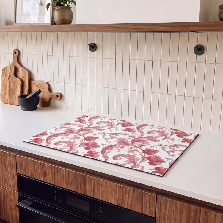 2-in-1 Herdabdeckplatte & Spritzschutz - Barock - Muster - Rot - Barok - Patroon - Rood Inductie beschemer met haakjes klein 777