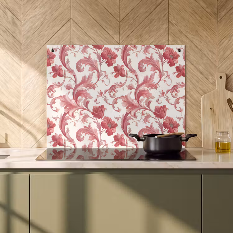 2-in-1 Herdabdeckplatte & Spritzschutz - Barock - Muster - Rot - Barok - Patroon - Rood Inductie beschemer met haakjes klein 777