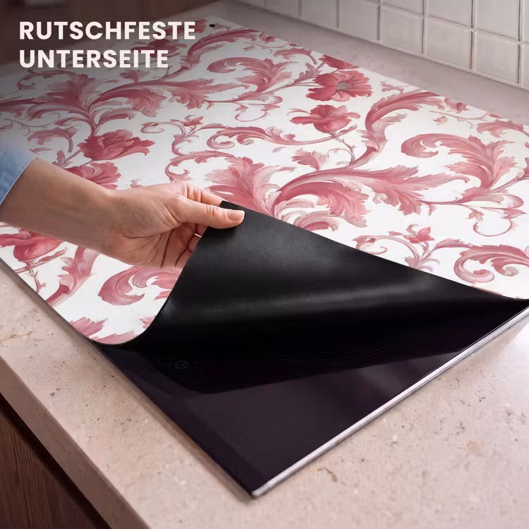 2-in-1 Herdabdeckplatte & Spritzschutz - Barock - Muster - Rot - Barok - Patroon - Rood Inductie beschemer met haakjes klein 777