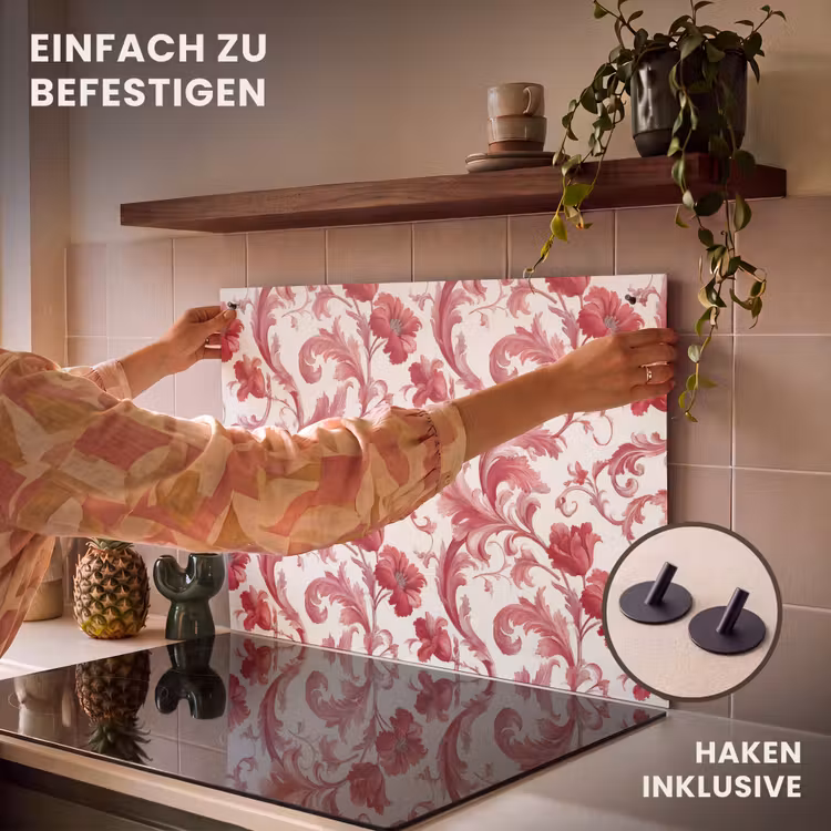 2-in-1 Herdabdeckplatte & Spritzschutz - Barock - Muster - Rot - Barok - Patroon - Rood Inductie beschemer met haakjes klein 777