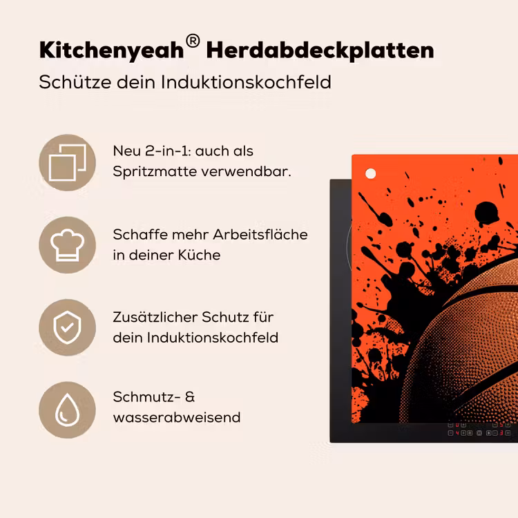 Basketbal - Verf - Sport - Oranje Inductie beschemer met haakjes klein -ky-usp-de