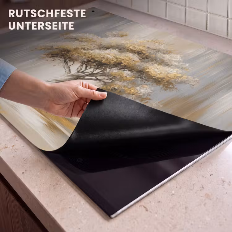 2-in-1 Herdabdeckplatte & Spritzschutz - Baum - Blätter - Abstrakt - Weiß - Boom - Bladeren - Abstract - Wit Inductie beschemer met haakjes klein
