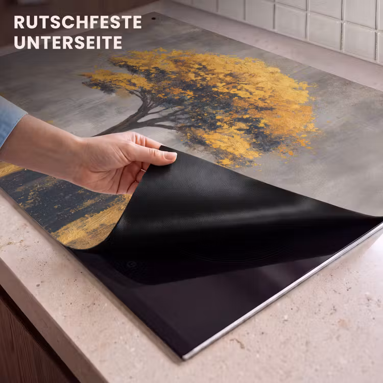 2-in-1 Herdabdeckplatte & Spritzschutz - Baum - Blätter - Gold - Abstrakt - Boom - Bladeren - Goud - Abstract Inductie beschemer met haakjes klein