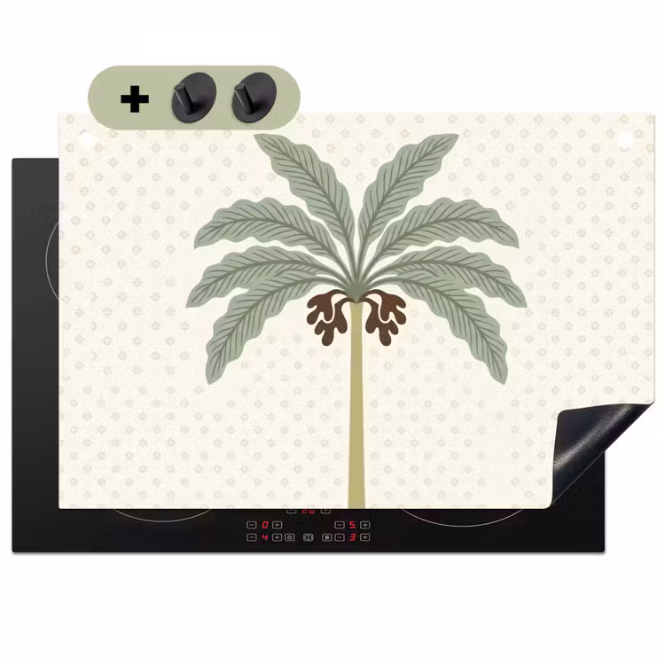 Boom - Bladeren - Groen - Decoratief - Beige Inductie beschemer met haakjes klein -3d