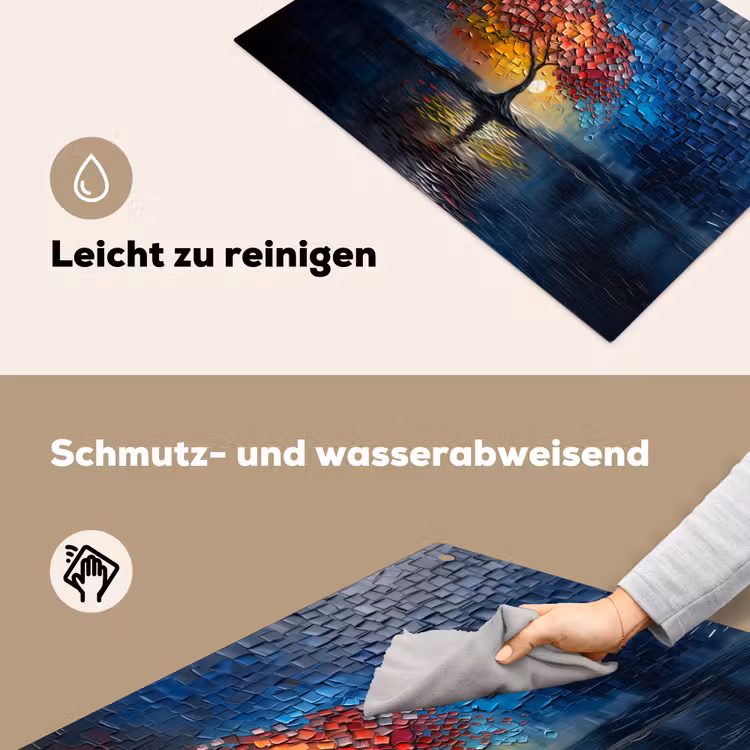 2-in-1 Herdabdeckplatte & Spritzschutz - Baum - Blau - Blätter - Boxen - Boom - Blauw - Bladeren - Vakken Inductie beschemer met haakjes klein