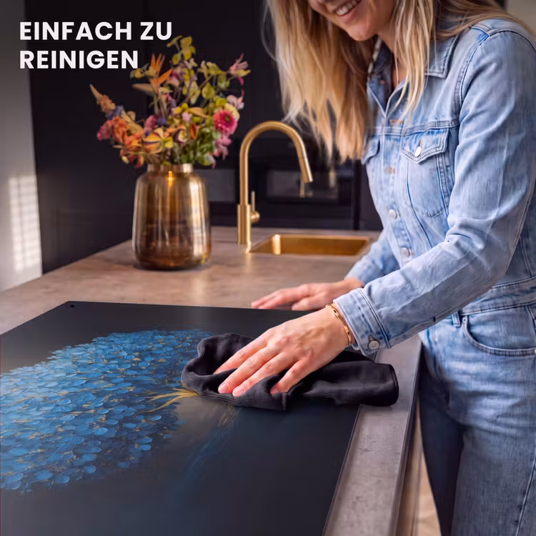 2-in-1 Herdabdeckplatte & Spritzschutz - Baum - Blau - Blätter - Pinselstriche - Boom - Blauw - Bladeren - Penseelstreken Inductie beschemer met haakjes klein