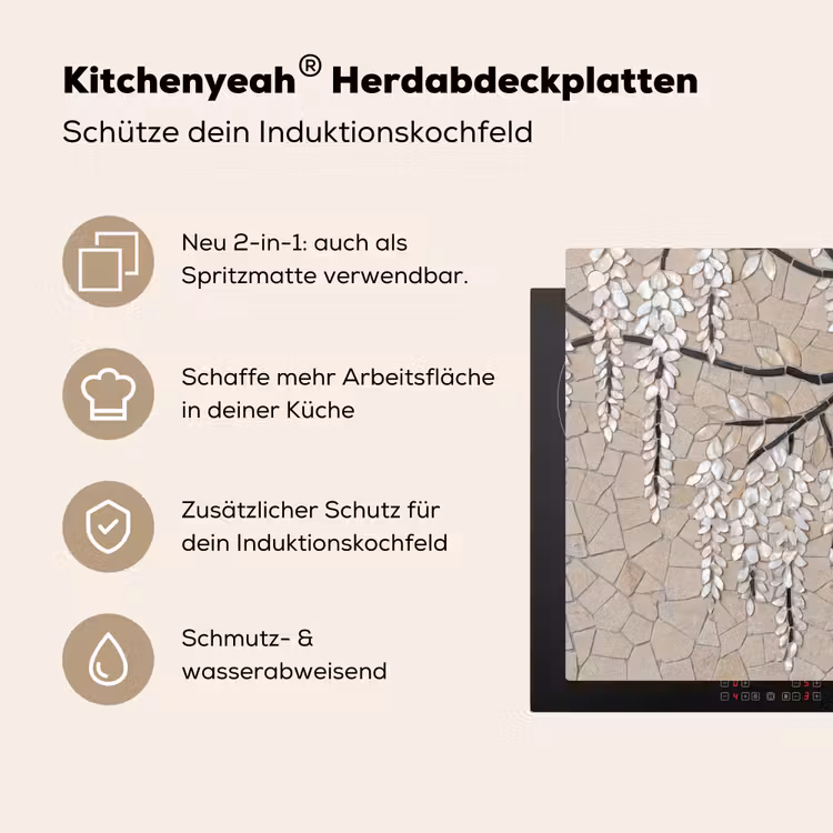 Boom - Bloemen - Mozaïek - Kunst - Wit Inductie beschemer met haakjes klein -ky-usp-de