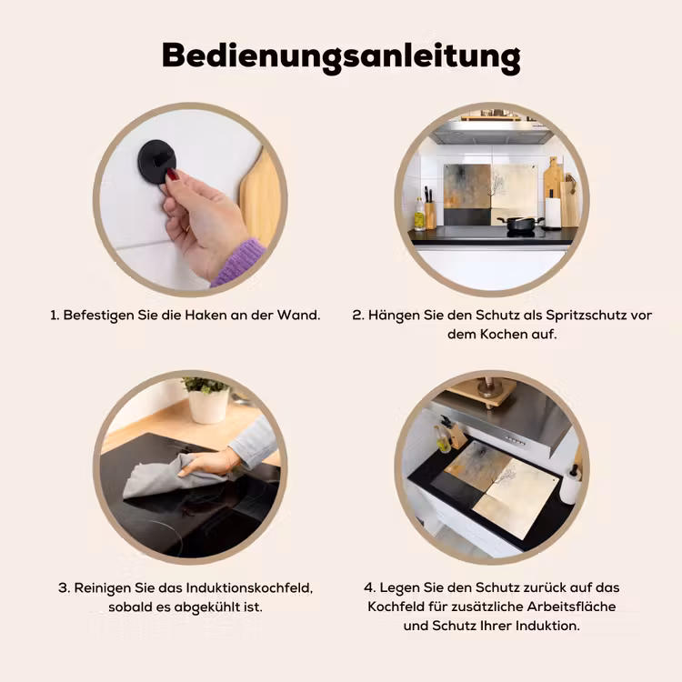 2-in-1 Herdabdeckplatte & Spritzschutz - Baum - Ebenen - Äste - Farbverlauf - Boom - Vlakken - Takken - Kleurverloop Inductie beschemer met haakjes klein