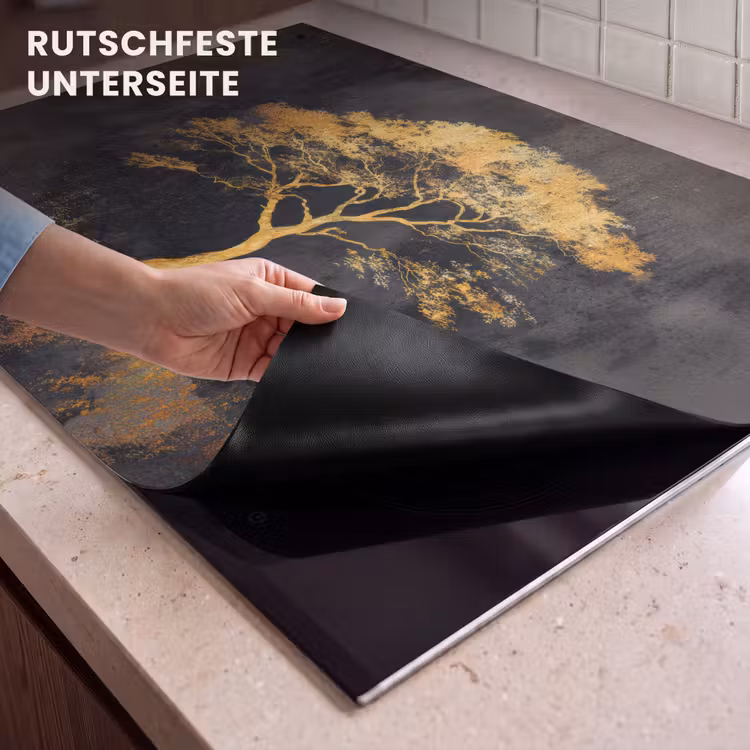 2-in-1 Herdabdeckplatte & Spritzschutz - Baum - Gemälde - Gold - Abstrakt - Boom - Schilderij - Goud - Abstract Inductie beschemer met haakjes klein