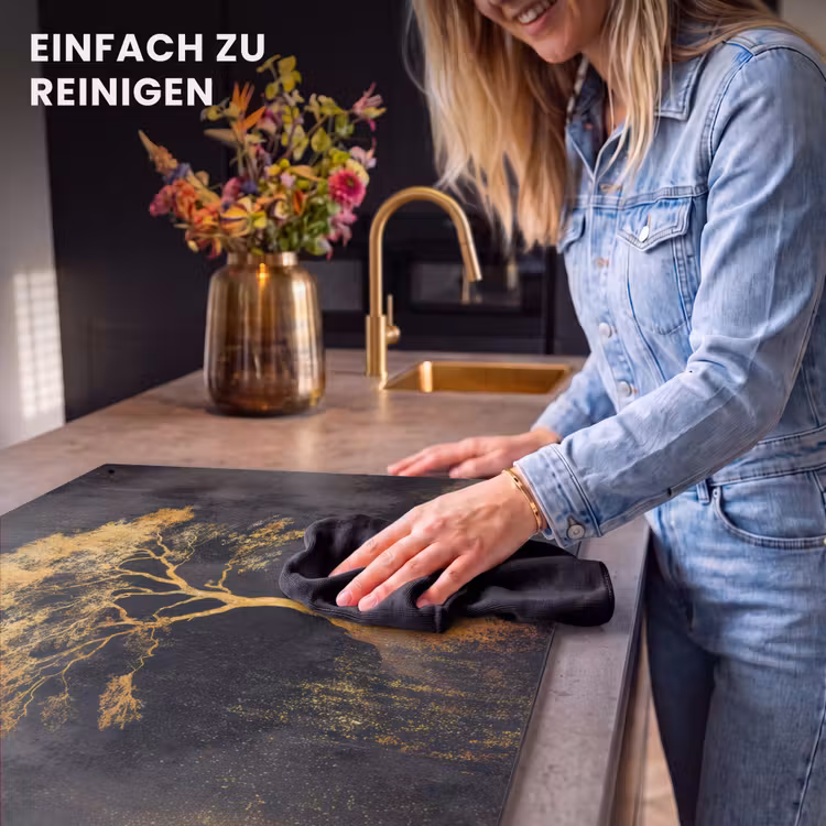 2-in-1 Herdabdeckplatte & Spritzschutz - Baum - Gemälde - Gold - Abstrakt - Boom - Schilderij - Goud - Abstract Inductie beschemer met haakjes klein
