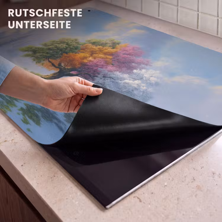 2-in-1 Herdabdeckplatte & Spritzschutz - Baum - Jahreszeiten - Winter - Landschaft - Boom - Seizoenen - Winter - Landschap Inductie beschemer met haakjes klein