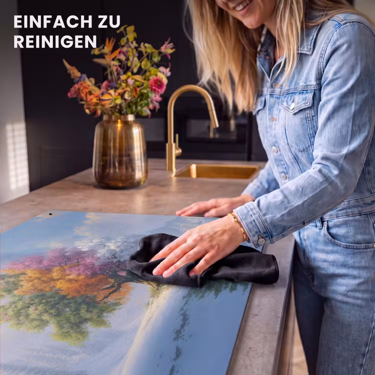 2-in-1 Herdabdeckplatte & Spritzschutz - Baum - Jahreszeiten - Winter - Landschaft - Boom - Seizoenen - Winter - Landschap Inductie beschemer met haakjes klein